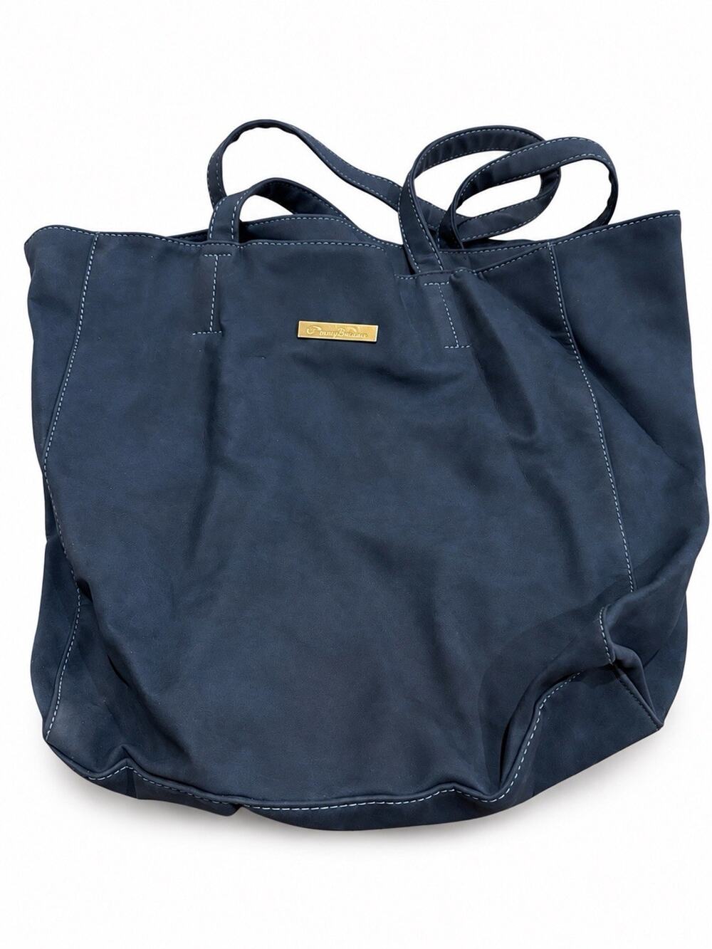 Oscar de la Renta Navy Blue Large Tote Bag Gold Logo Shoulder Handbag